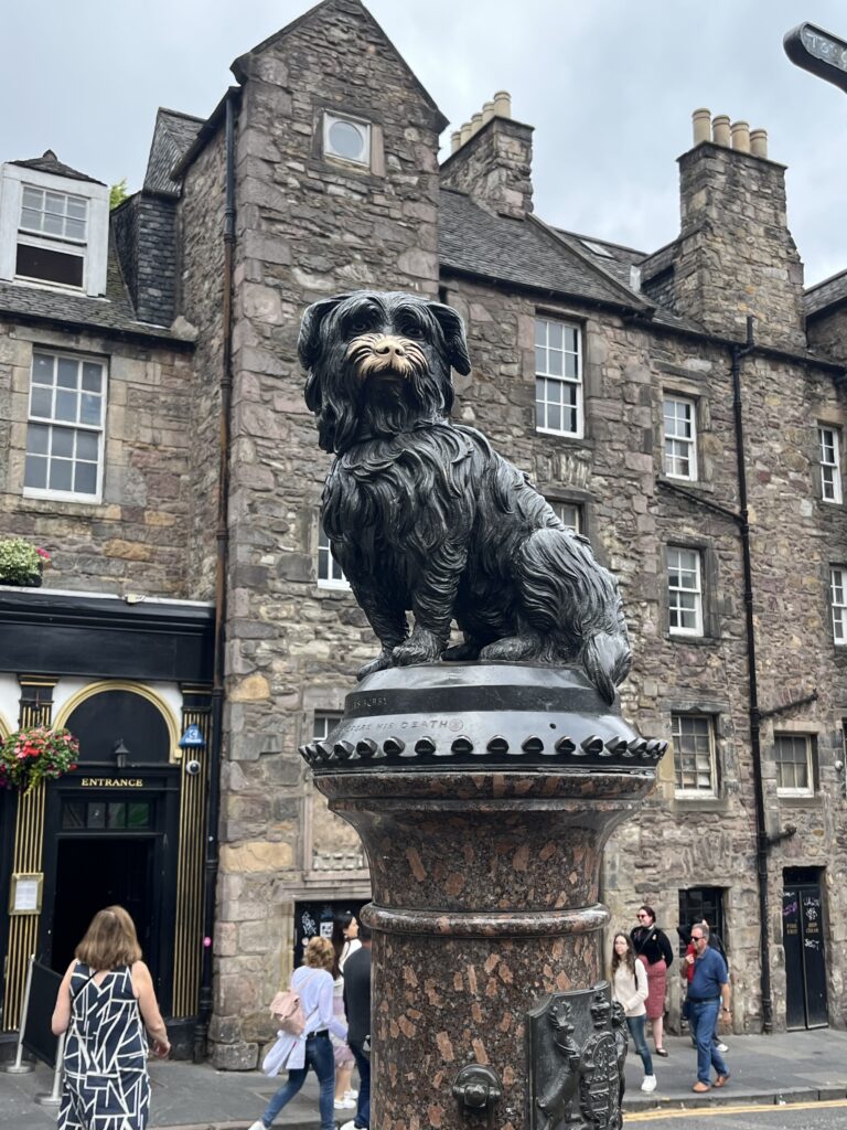 Greyfriar's Bobby, a famous statue along a street in Edinburgh. 